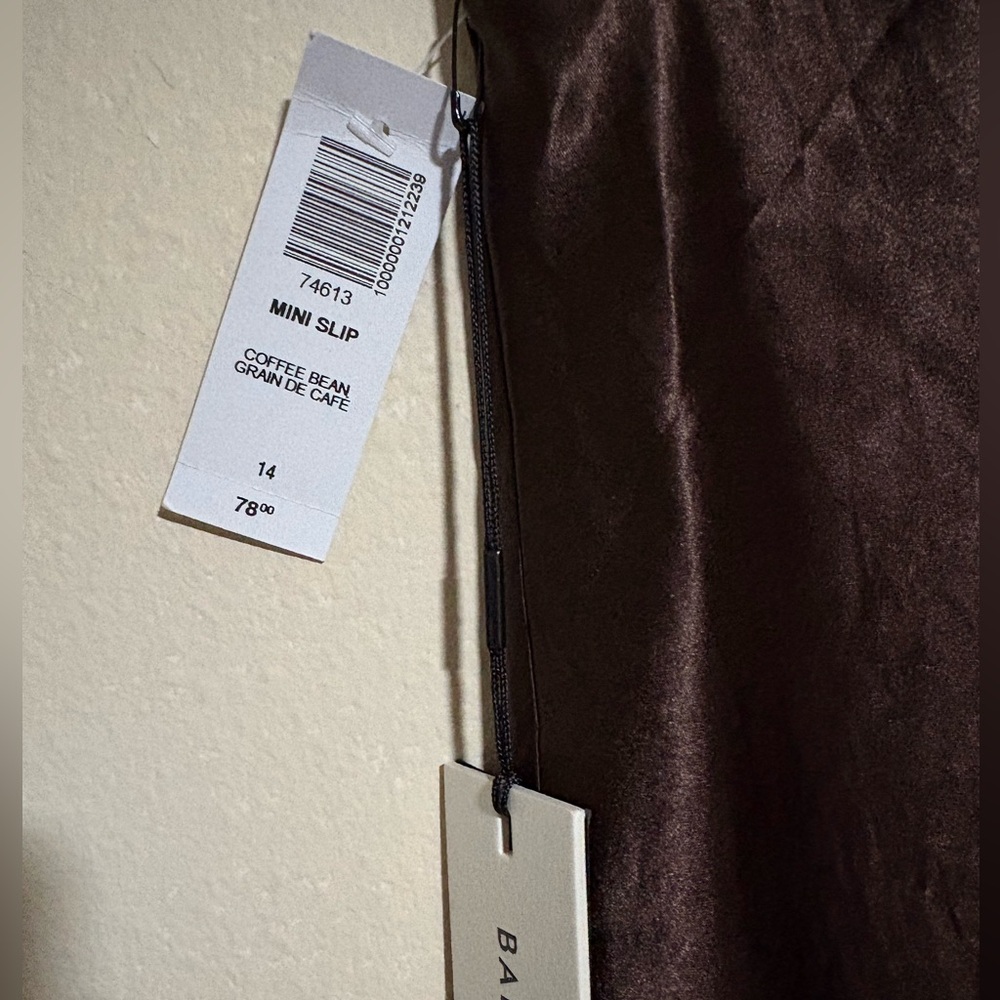 NWT! Satin Mini Skirt - Babaton Aritzia Mini Slip Skirt in Espresso Sz 14 - Picture 4 of 5